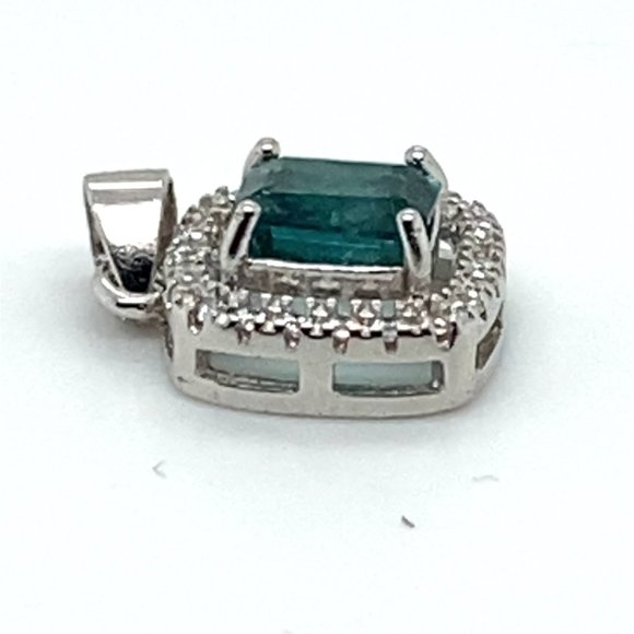Blue Tourmaline 1.01ct White Gold Finish Solid 925 Sterling Silver Pendant - Picture 4 of 7